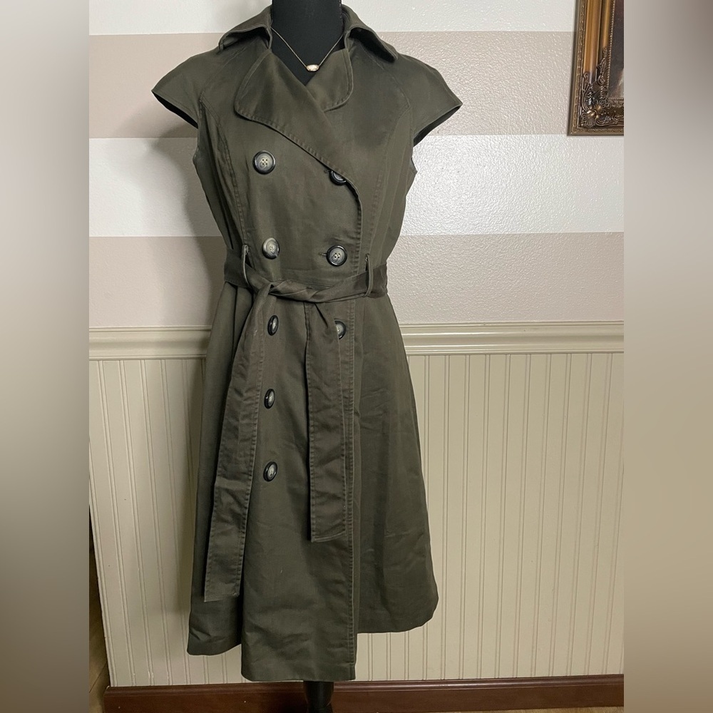 Liz Claiborne deep olive green safari trench utility sleeveless dress. size 8 - Picture 12 of 12